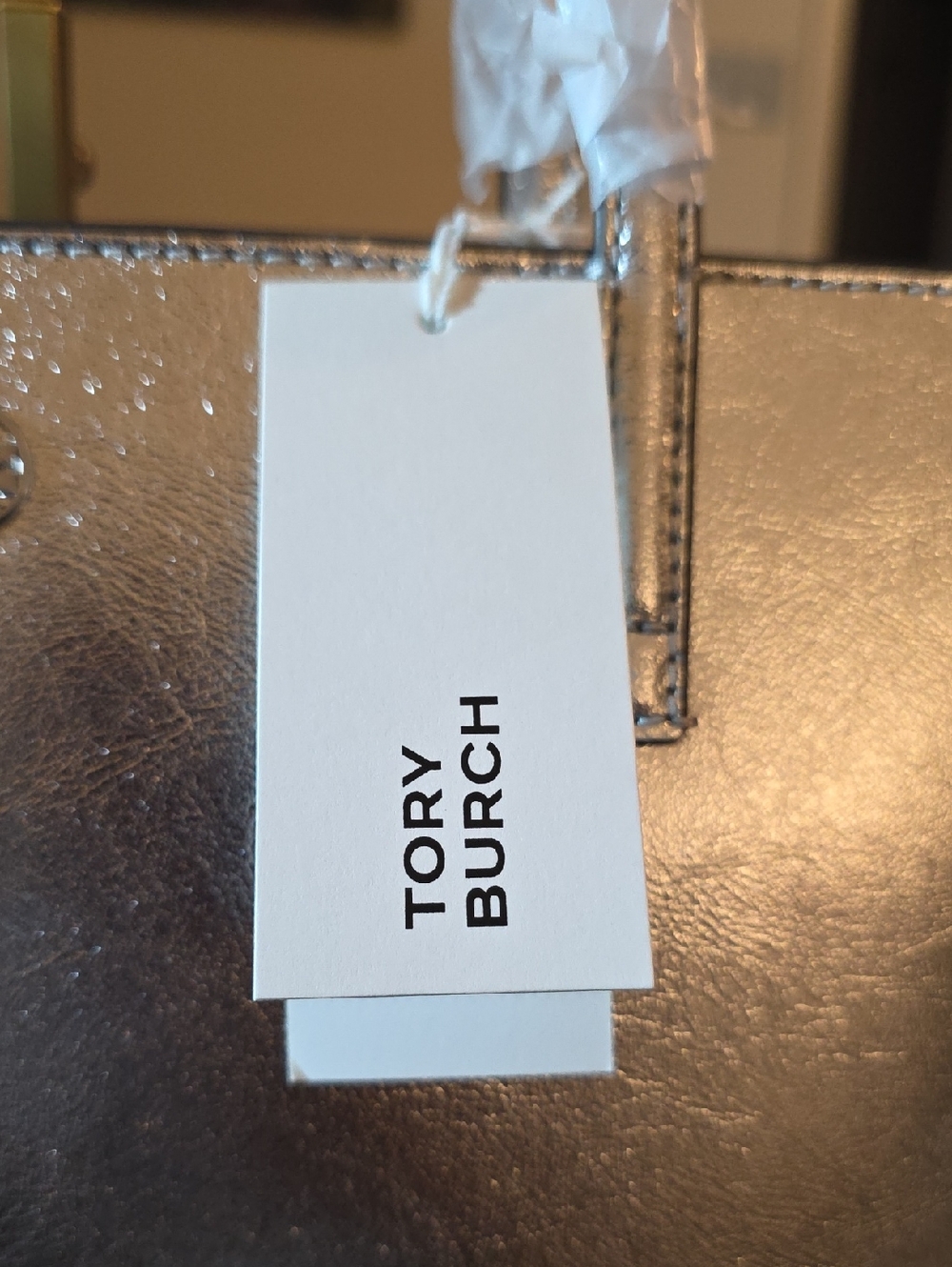 Nwt Tory Burch Metallic Gunmetal Tote - Picture 6 of 13